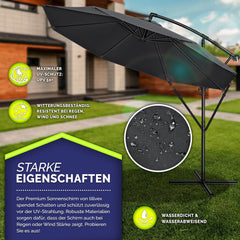 tillvex Aluminium parasol + afdekking Ø 300 cm met zwengel, zweefparasol met standaard en windscherm, tuinparasol, uv-bescherming aluminium, zwengelparasol, waterdicht, 360 graden draaibaar, antraciet