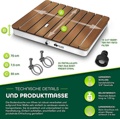 tillvex® Tuindouche outdoor tot 4 m fonteinhoogte | bodemdouche rechthoekig met voetwiel | buitendouche antislip | saunadouche weerbestendig | campingdouche van aluminium/WPC/houtlook