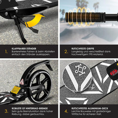 KESSER® Pro-S Cityroller Scooter 205 mm wielen PU Big Wheel - step met dubbele vering, inklapbaar en in hoogte verstelbaar, step voor volwassenen en kinderen