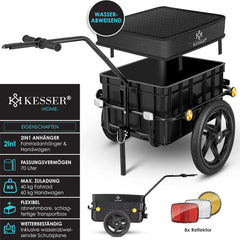 KESSER® Fietsaanhanger - Transportaanhanger - Max. 60kg - Zwart