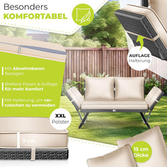 KESSER® Luna Tuinbank, polyrotan, met ligfunctie, 4-in-1 verstelfunctie, weerbestendig, balkonbank, verstelbare armleuningen, extra dikke en zachte bekleding, voor tuin/balkon/terras