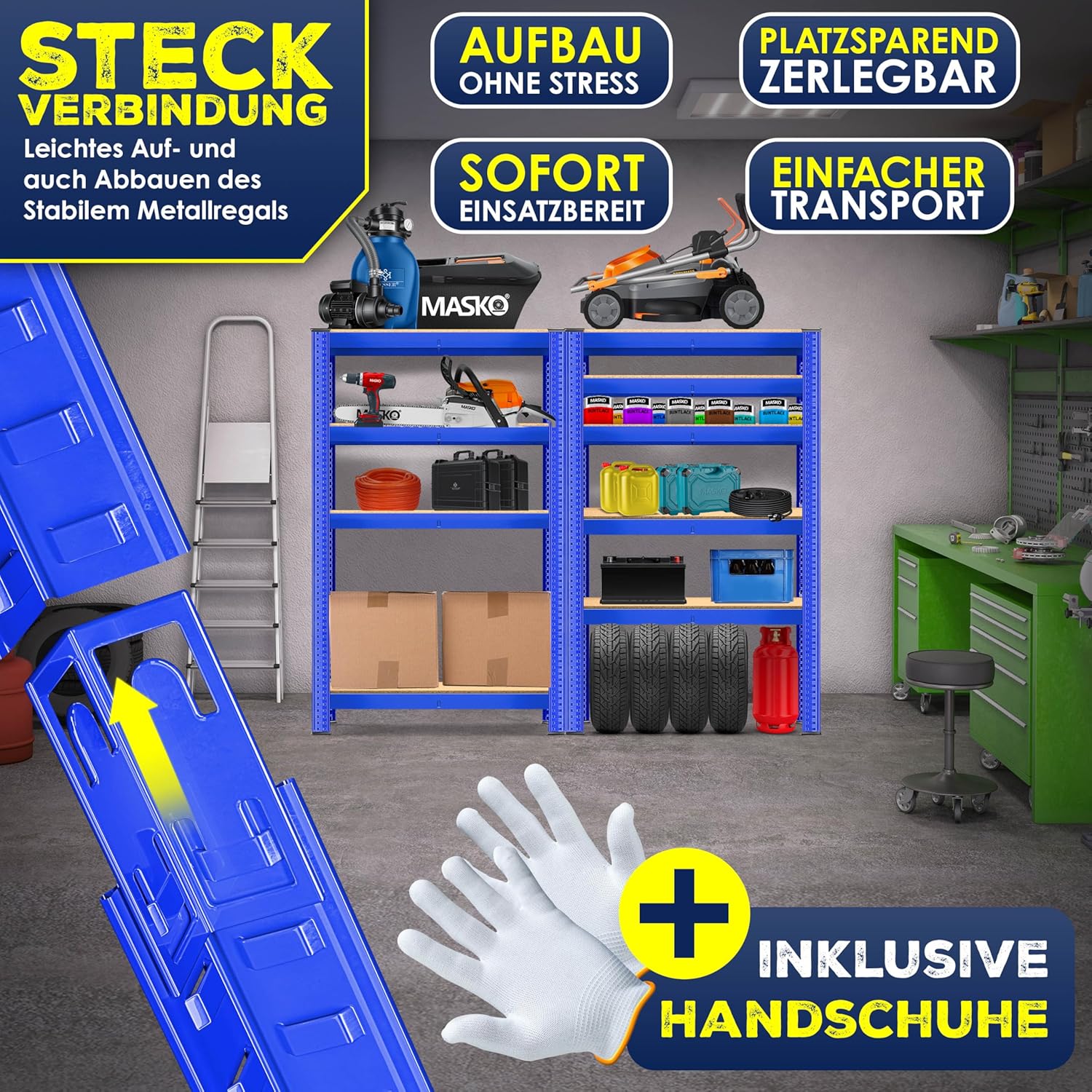 MASKO® Opbergrek - Stellingkasten - Set van 2 - Tot 875kg - Blauw
