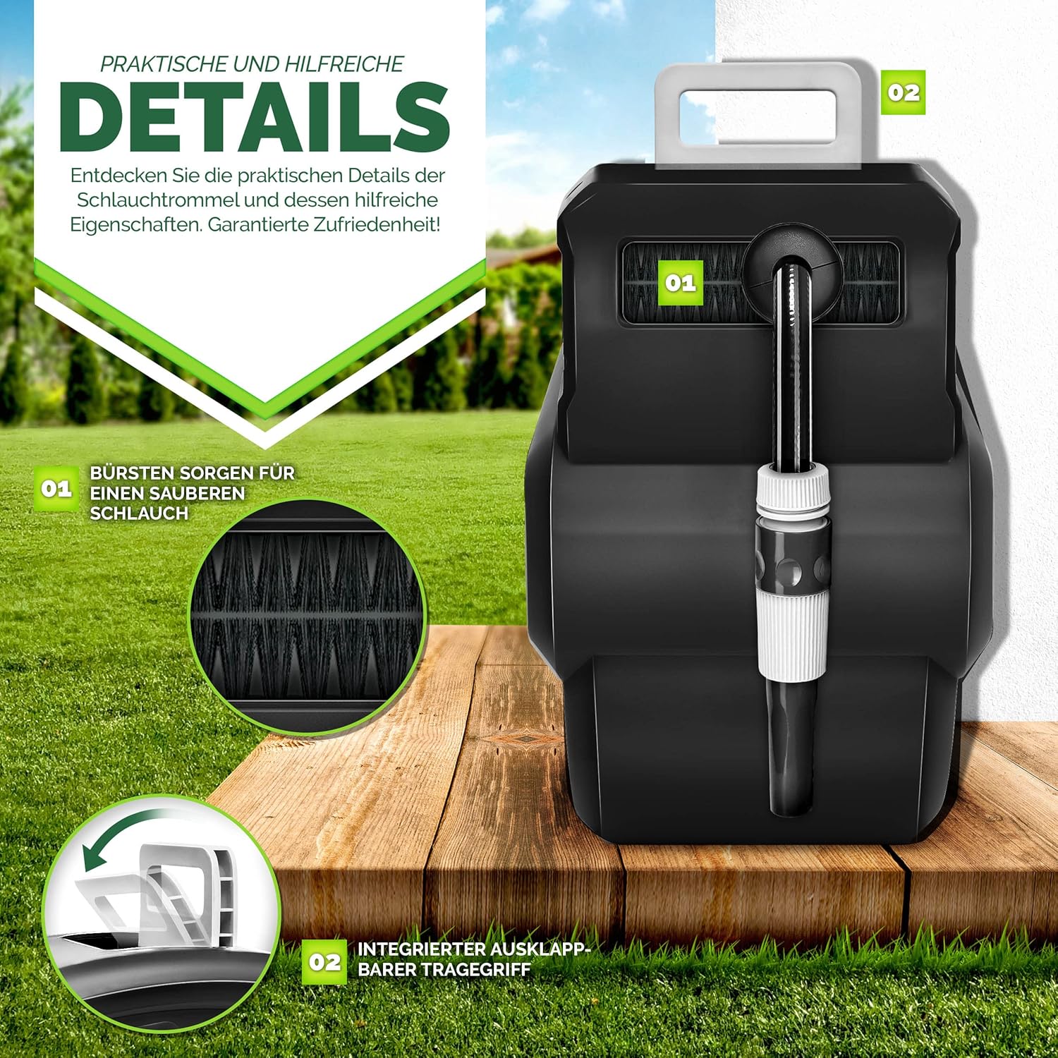 Tillvex® Tuinslanghaspel - Wandslangenbox - 30m Tuinslang  - Zwart