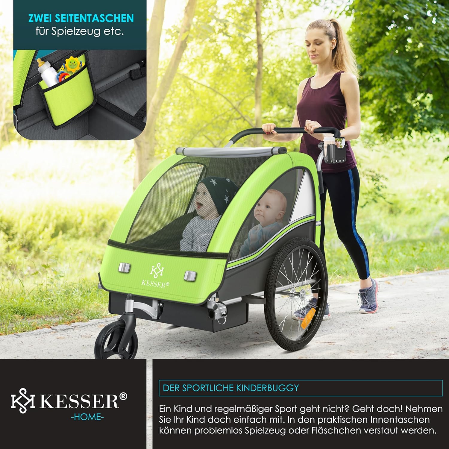 KESSER® Fietsaanhanger - Kinderaanhanger - Max. 40kg - Groen