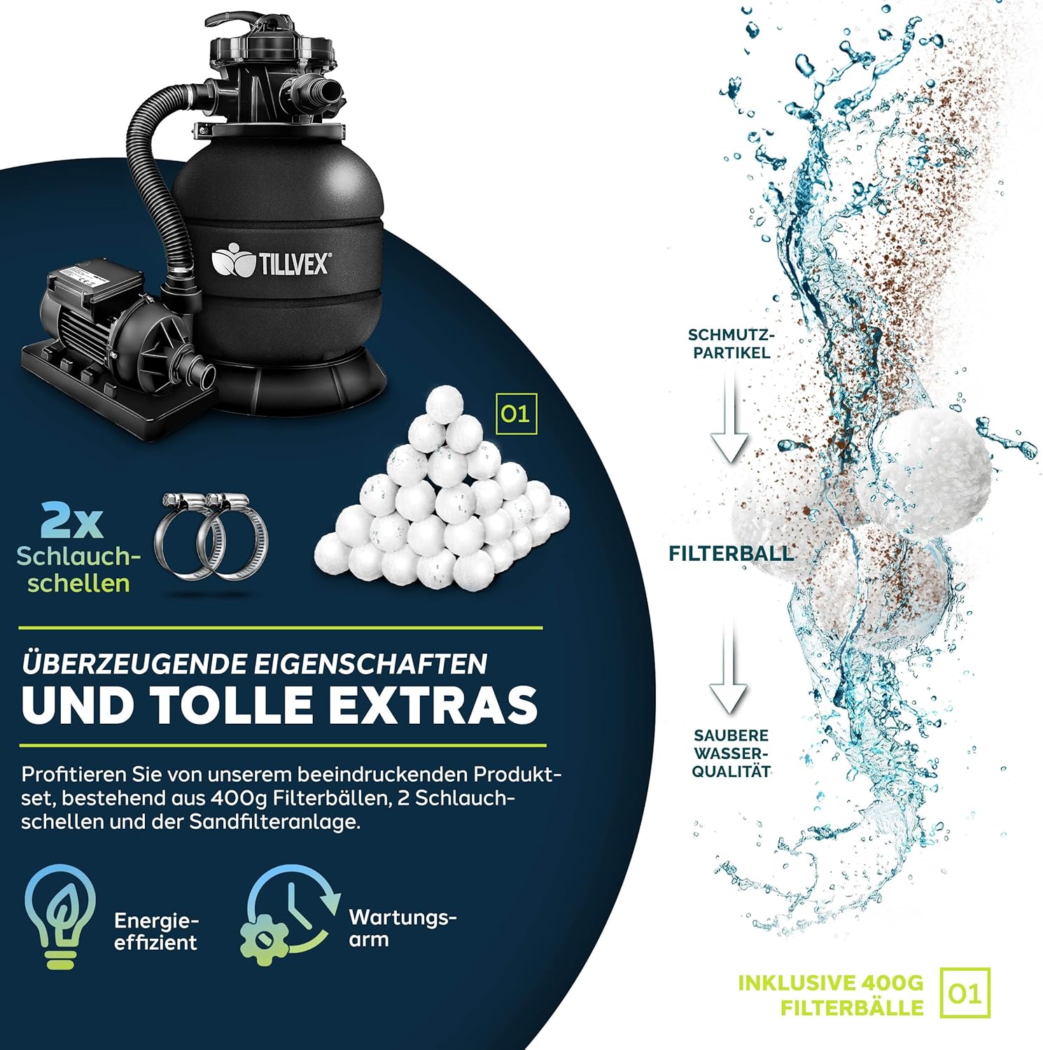 Tillvex® Zandfilter - Zandfilterpomp - 7900L/u - Zwart