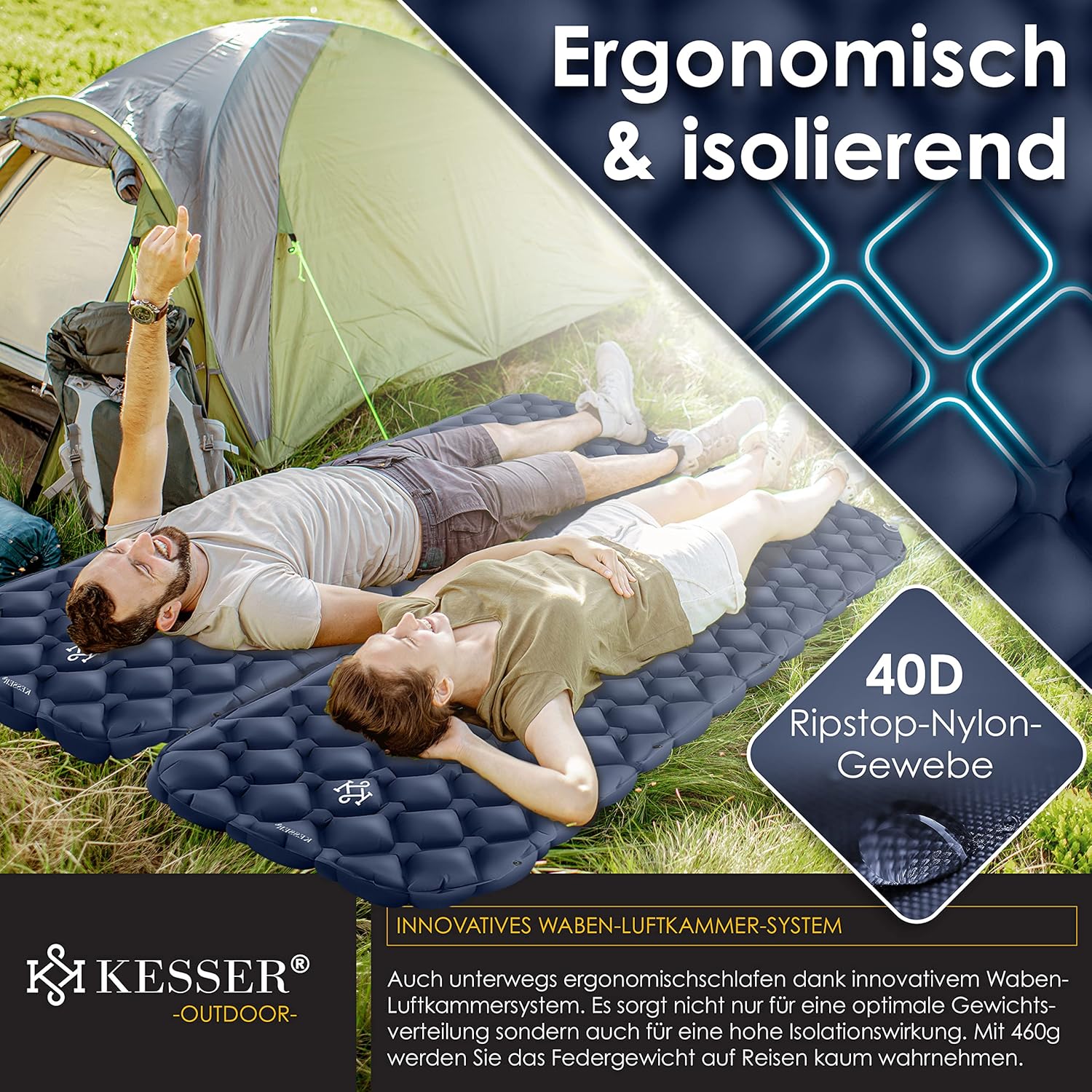 Luchtbed - 1 Persoons - Camping matras - Opblaasbed - Blauw - KESSER®