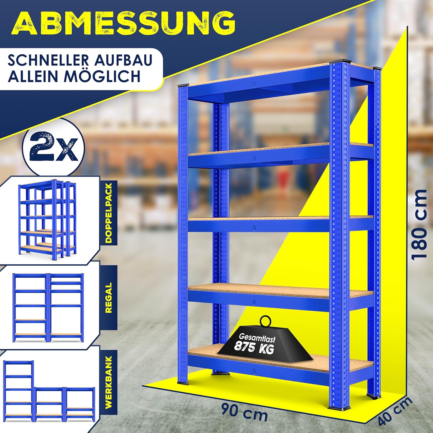 MASKO® Opbergrek - Stellingkasten - Set van 2 - Tot 875kg - Blauw
