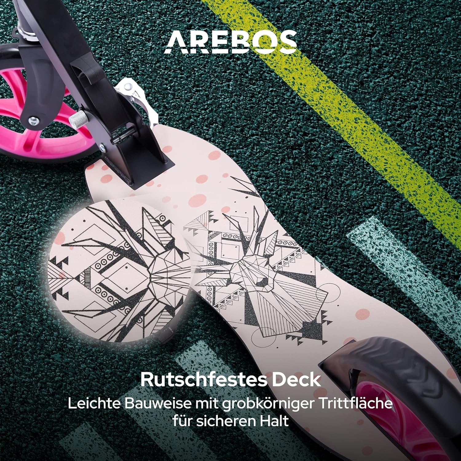 Arebos Cityroller groene scooter in hoogte verstelbaar | inklapbaar | incl. draagriem | XXL wielen | traprem | voor kinderen en volwassenen | tot 100 kg belastbaar | kickscooter | kickscooter
