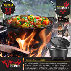 KESSER® Dutch Oven Set - 7,3L - Vuurpan - Stoofpan - Gietijzeren pan