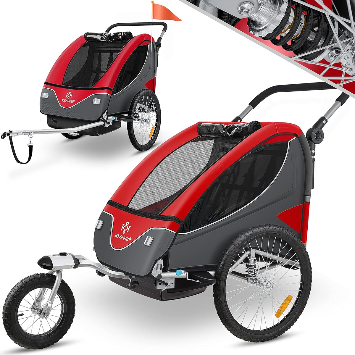 KESSER® Fietsaanhanger met vering - Max. 40kg - Rood