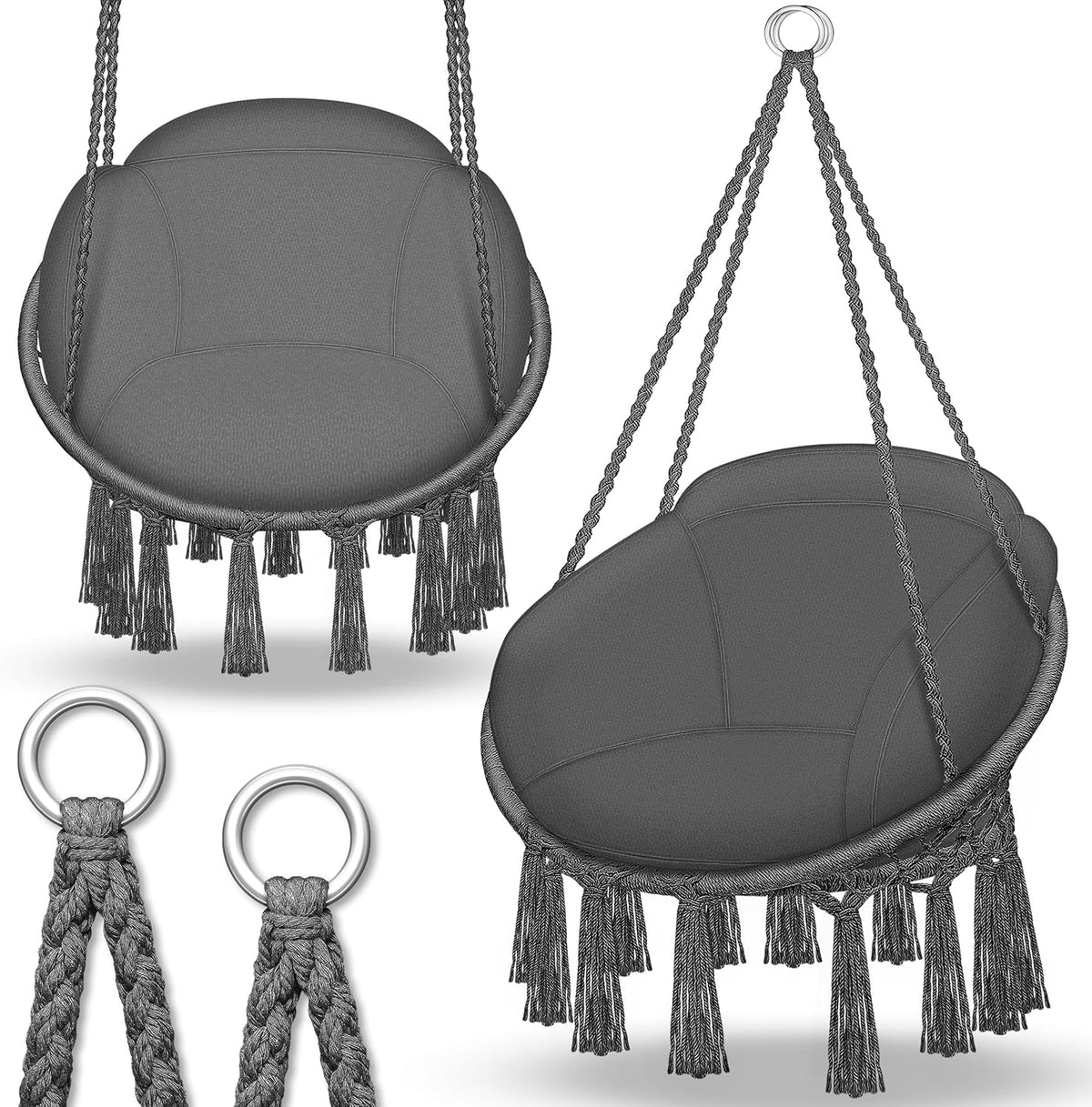 Hangstoel - Binnen & Buiten - Hangschommel - Tot 200kg - Antraciet - Tillvex®