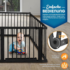 KIDUKU® 7,2 meter babybox XXL inklapbaar incl. deur | box met dubbele beveiliging | afsluitrooster voor kinderen incl. 8 elementen | kruipruimte individueel vormbaar