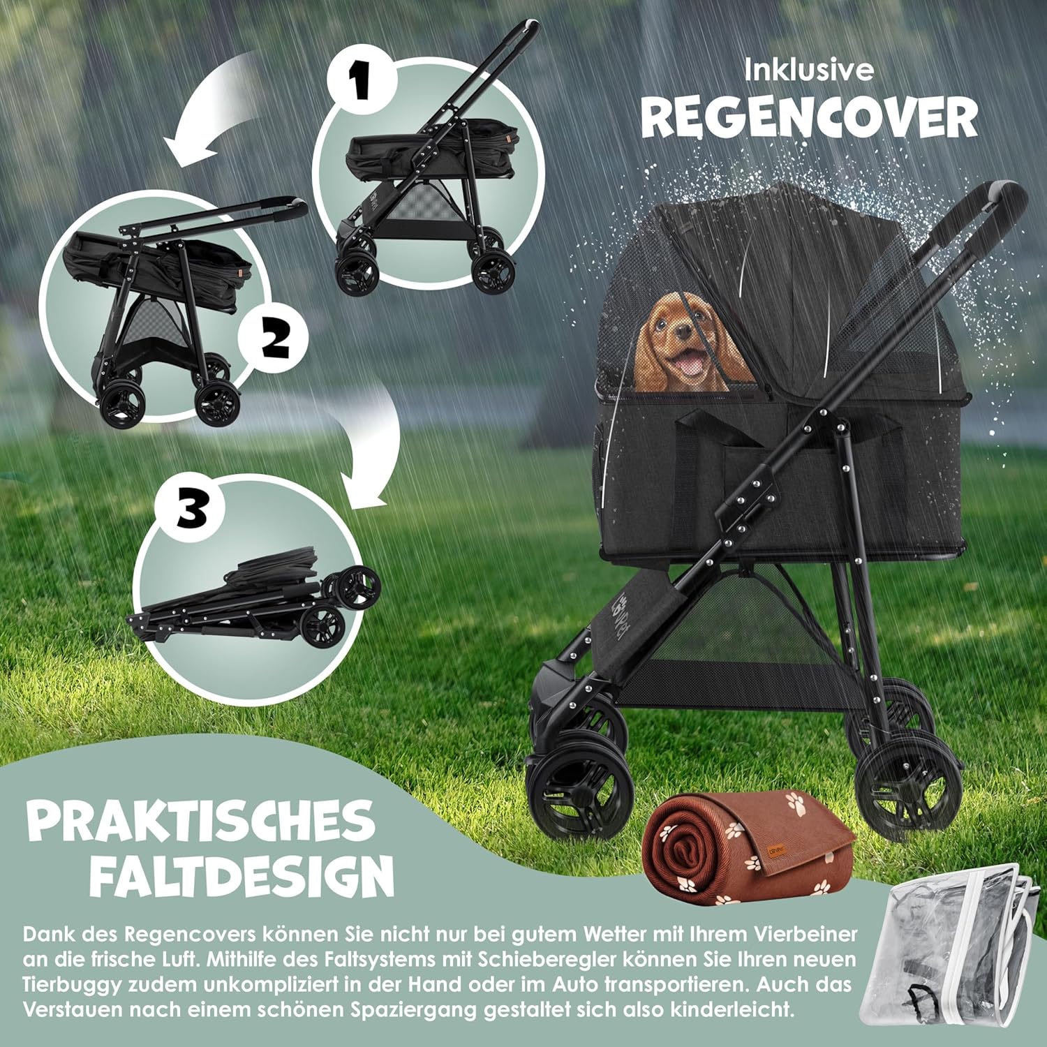 LOVPET® Hondenbuggy 2in1 Huisdieren - Wandelwagen - Zwart