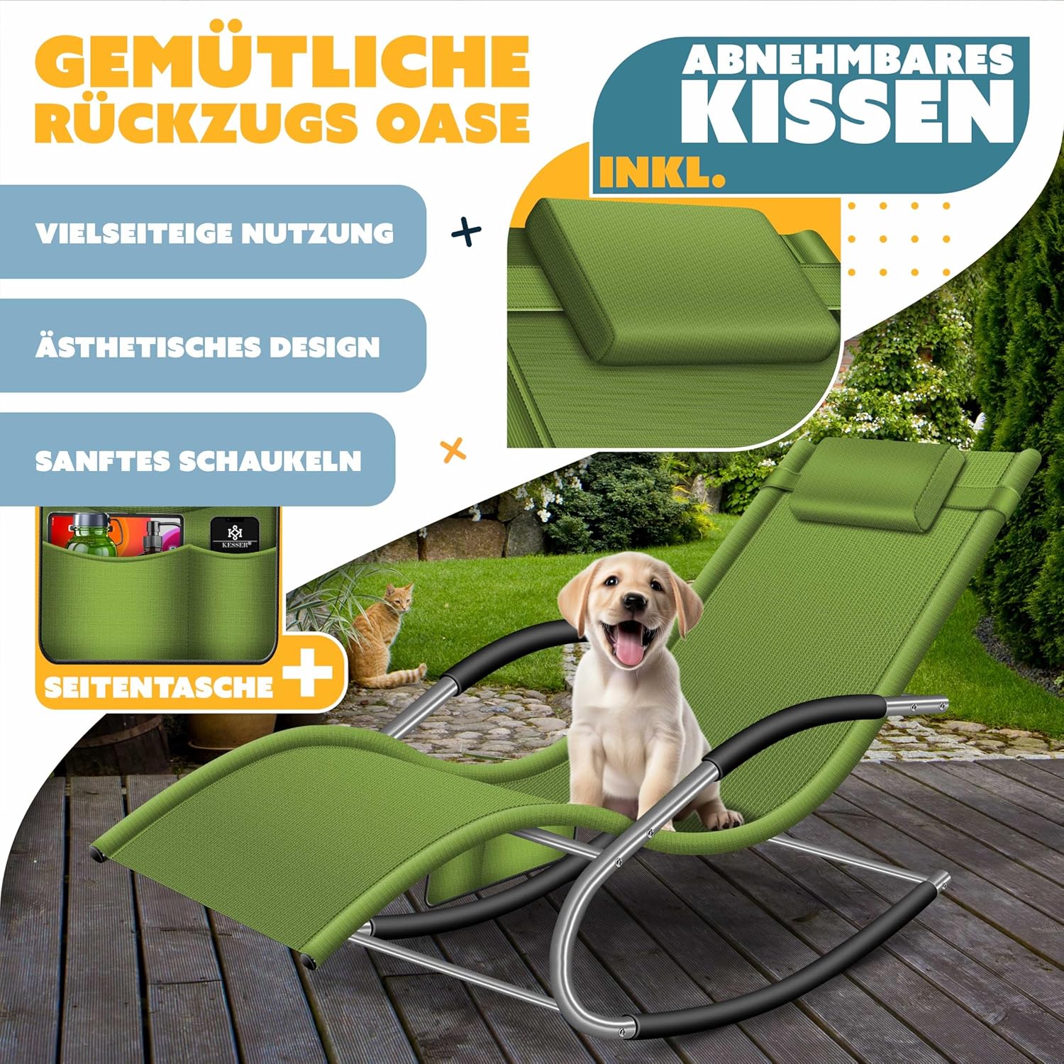 Ligbed - Ligstoel - Zonnebed - Relaxstoel - Khaki - KESSER®