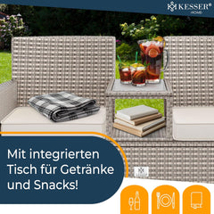 KESSER® Polyrotan tuinbank - Weerbestendig - Inc. Kussens - Grijs •