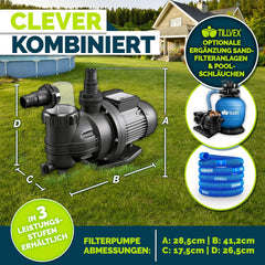 tillvex Filterpomp zwembad 9.500l/h & 550W | zwembadpomp opvoerhoogte max. 10m | zwembadfilter circulatiepomp voor 40 m³ zwembaden | zwembadpomp zelfaanzuigend voor zwembaden opstelzwembad spa met