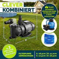 Zandfilterpomp - Zandfilter voor zwembad - 7000L/u - Zwart - Tillvex