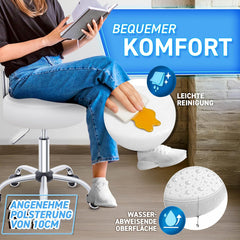 Zadelkruk - Kruk op wielen - Rolkruk - Draaikruk - Wit - TRESKO
