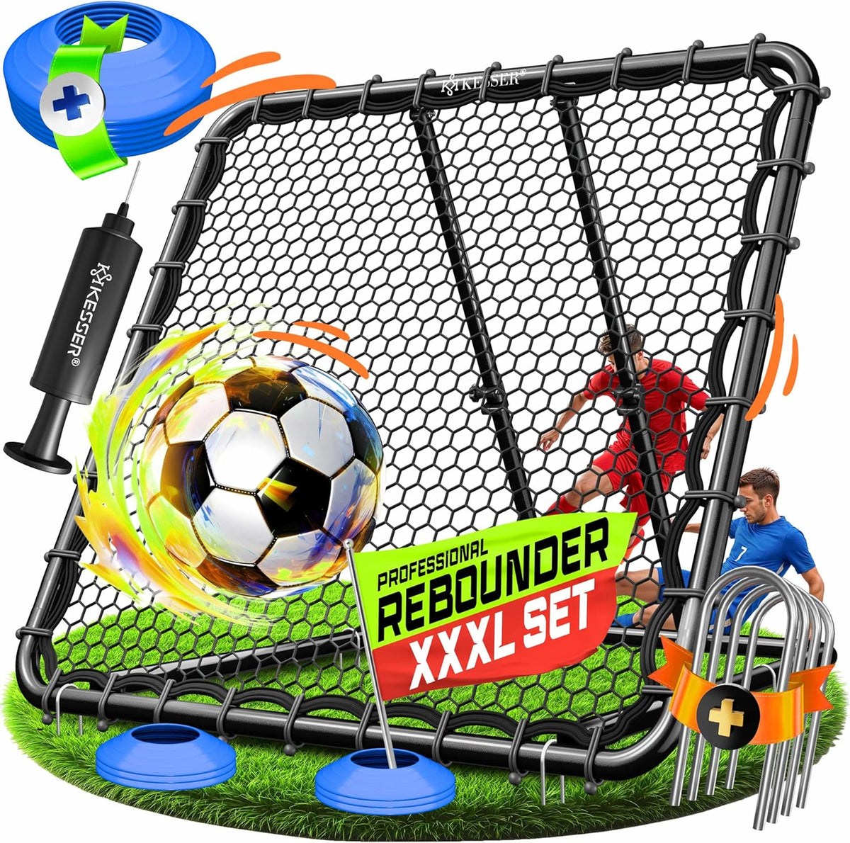 KESSER® Voetbal Rebounder - Kickback - Tchouk - 128x128cm - Grijs