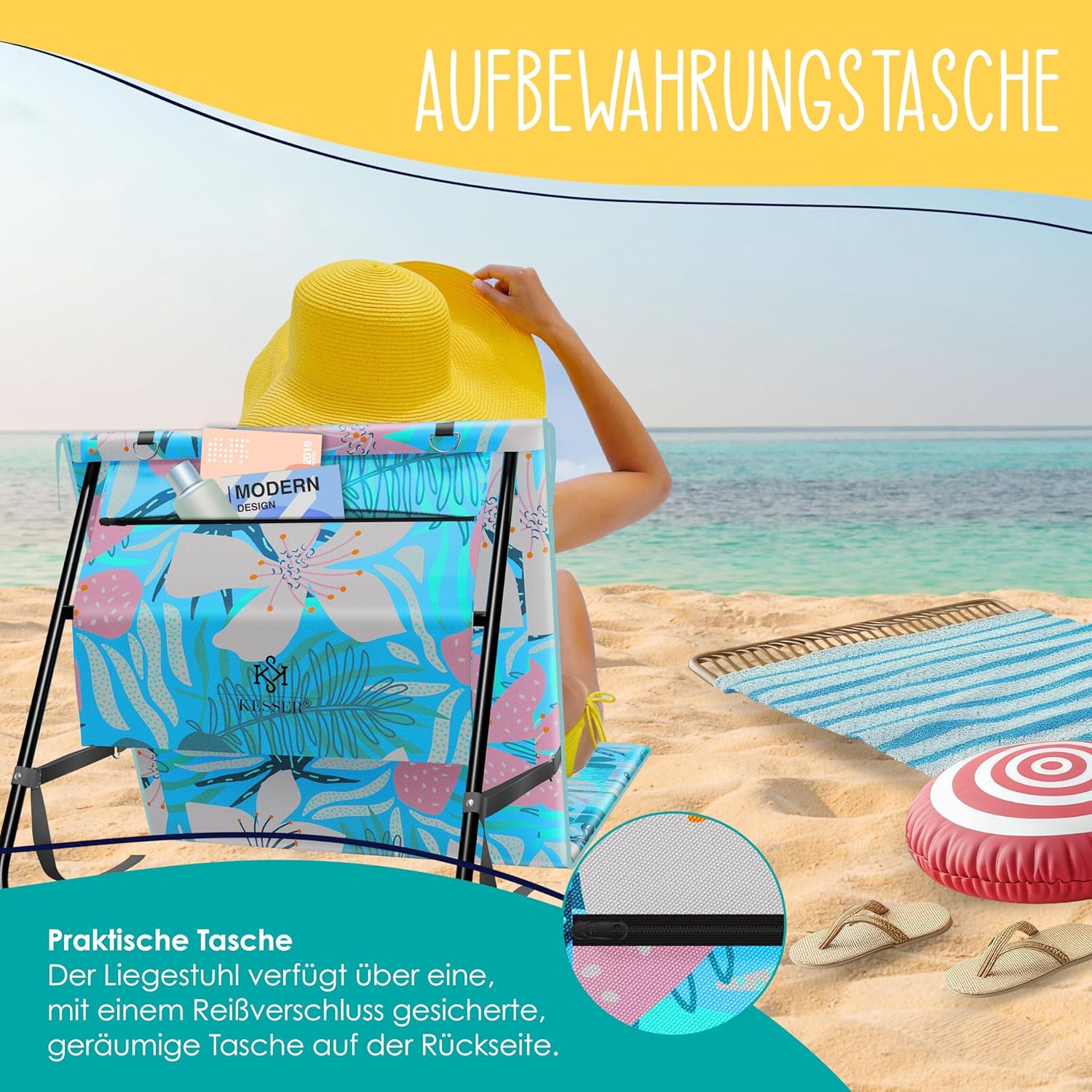 KESSER® Opvouwbare strandmatten - Ligstoel - Set van 2 - Blauw •