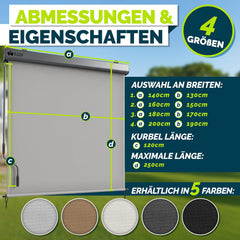 tillvex Verticale zonwering, 180 x 250 cm, voor buiten en binnen met regenhoes, buitenrolgordijn, waterdicht, met handslinger, voor balkon, terras en tuin, balkonrolgordijn, zonwering