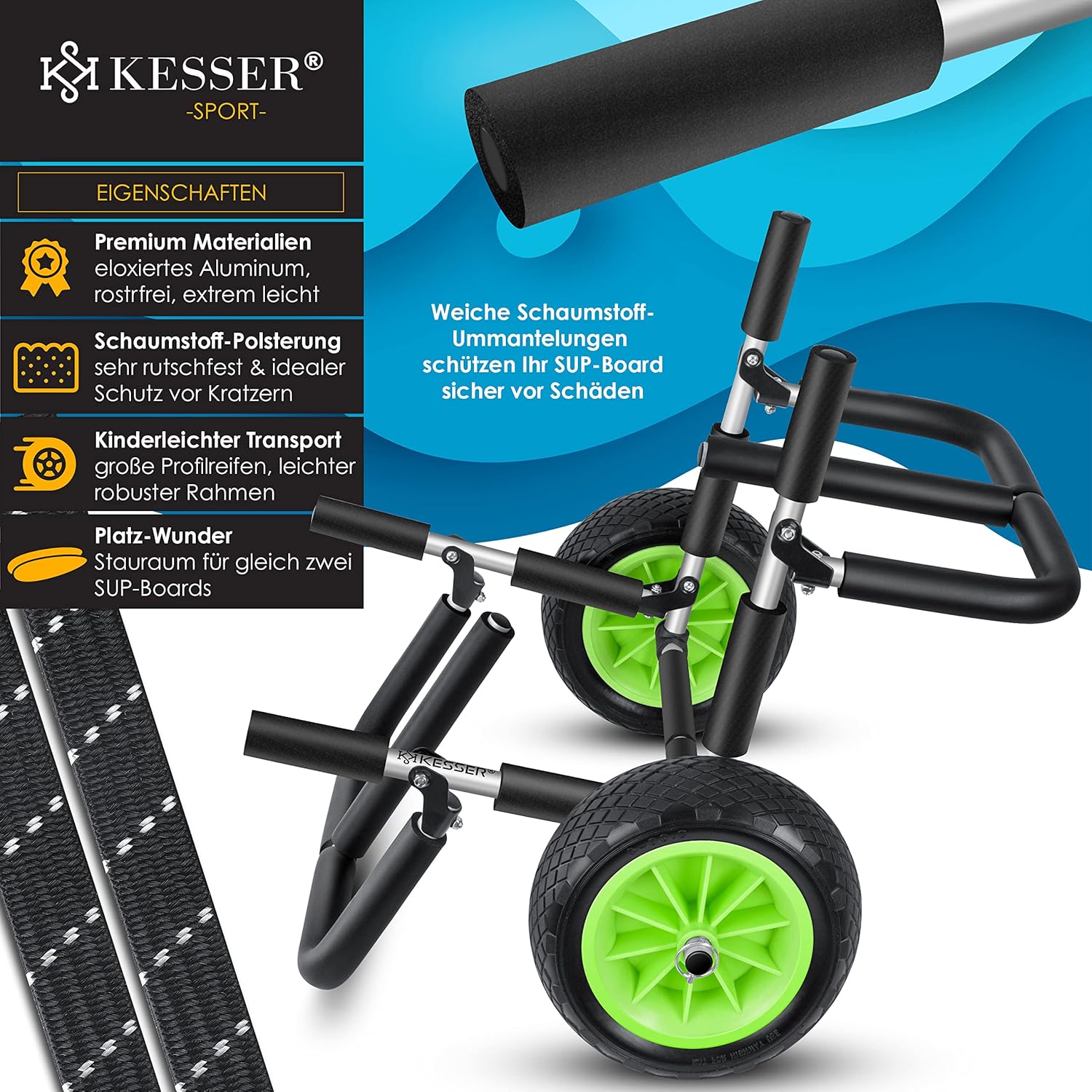 KESSER® Transportkar voor Surfplank - Vouwbaar - Zwart •