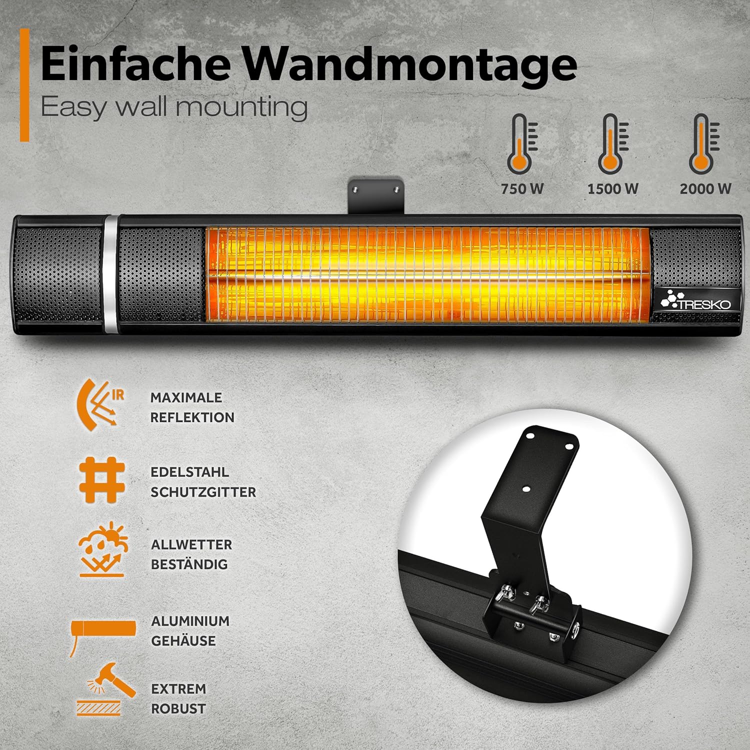 Infrarood Verwarming - Terrasverwarmer - Elektrische Heater - Zwart - TRESKO®