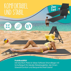 KESSER® Opvouwbare strandmatten - Ligstoel - Set van 2 - Zwart