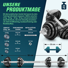 Dumbells set - Gewichten set - Halterset - Gietijzer - 20 kg - Zwart - RE:SPORT