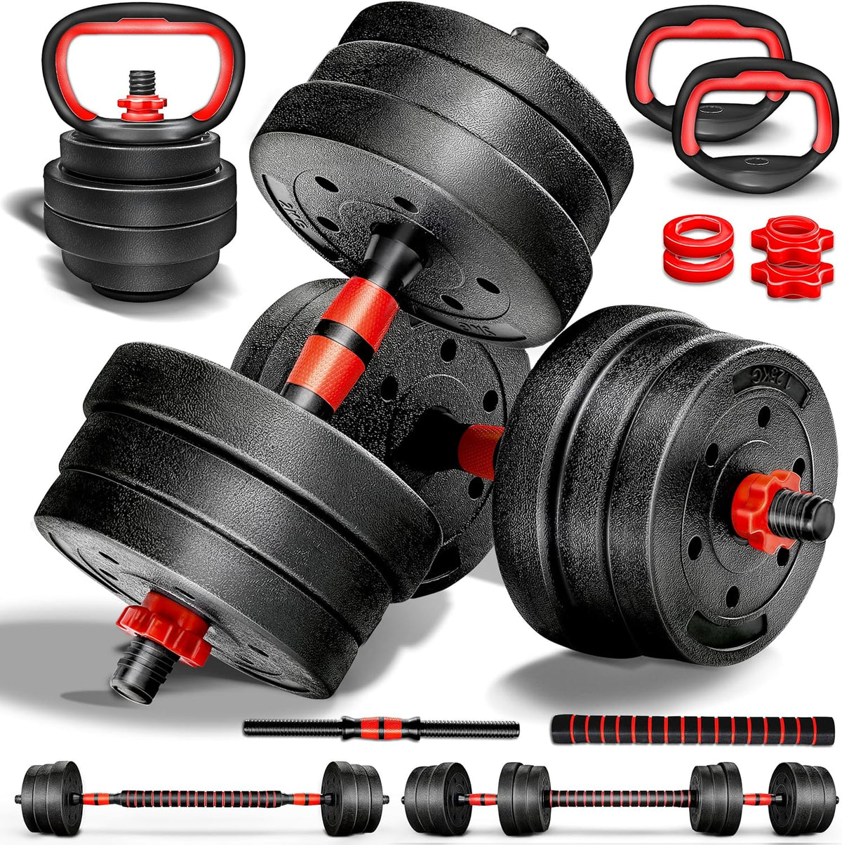 Dumbells set - Gewichten set - Halterset - Verstelbaar - 20 kg - Rood - RE:SPORT