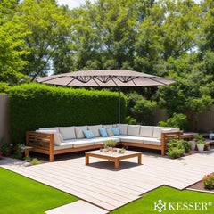 KESSER® LED Parasol - 4,6mx2,7m - Zweefparasol - Draaibaar - Taupe •