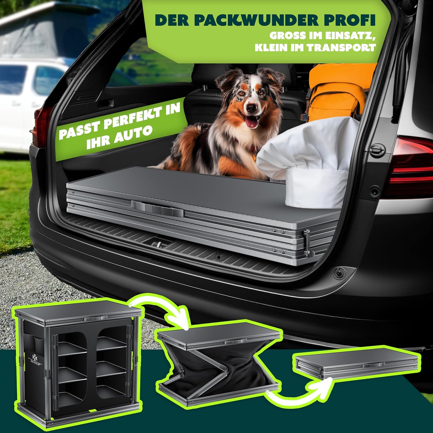 KESSER® Campingkeuken, opvouwbaar, outdoor campingkast, 84 x 80 cm, keukenkast met aluminium frame, 6 vakken incl. 4-delige bekerset, zijvakken en vliegengaas, campingkeuken van UV-bestendige stof