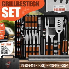 KESSER® RVS Barbecuebestekset - 37-delig - inc. tas - Bruin
