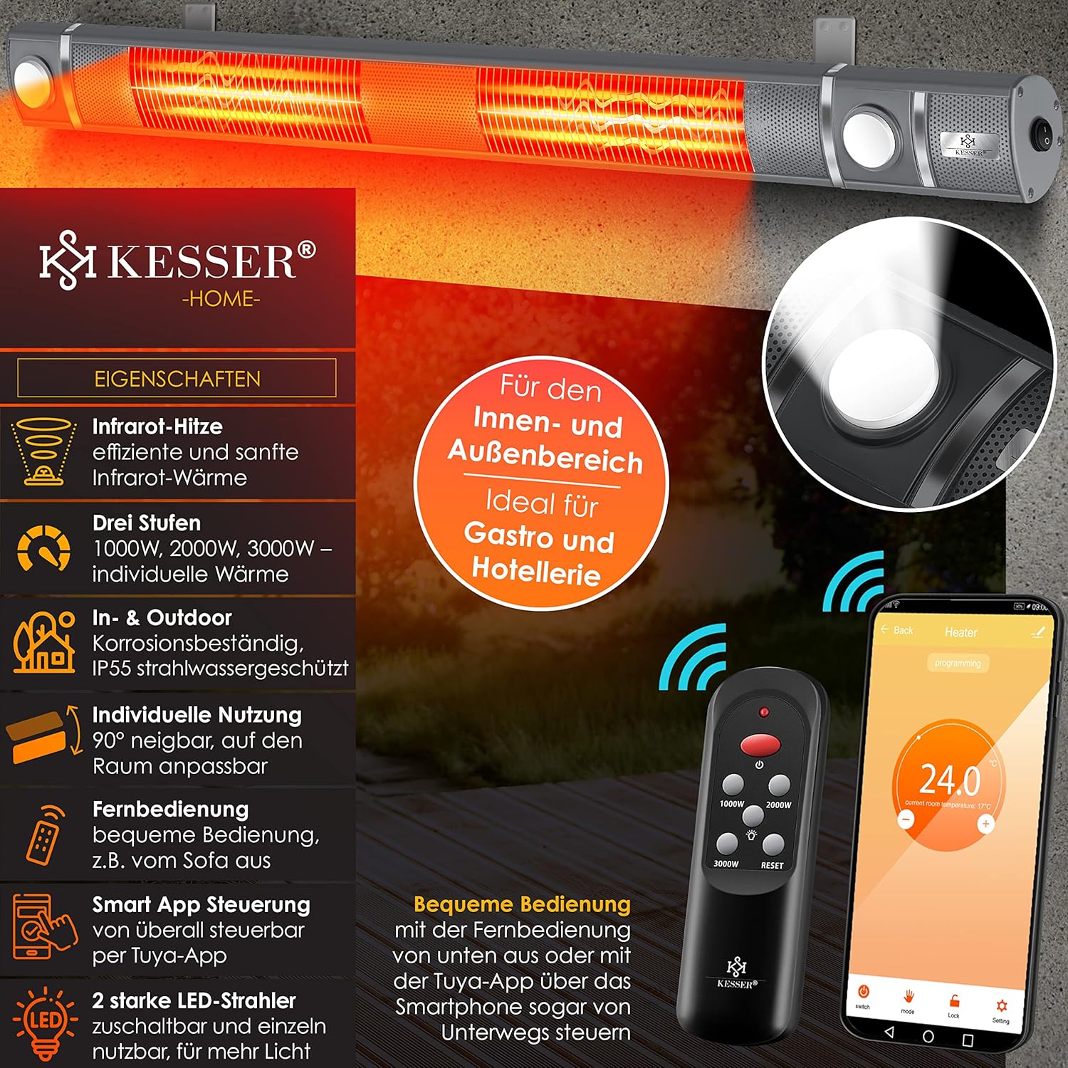 Infrarood Verwarming - Terrasverwarmer - Elektrische Heater - Grijs - KESSER®