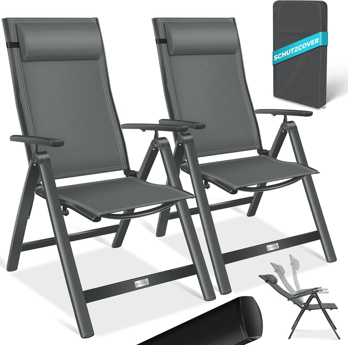 Tuinstoelen verstelbaar - Ligstoel - Set van 2 - Antraciet - KESSER®