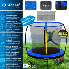 KESSER® Trampoline Ø244 cm - Veiligheidsnet en Ladder - tot 150 kg belasting - Blauw