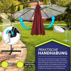 Zweefparasol - Tuinparasol - Parasol 350 cm - Met voet - Met Parasolhoes - Rood - Tillvex