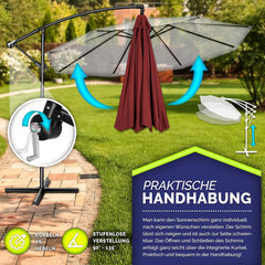 Tillvex® Parasol - Zweefparasol - Ø300cm - 360° Draaibaar - Rood