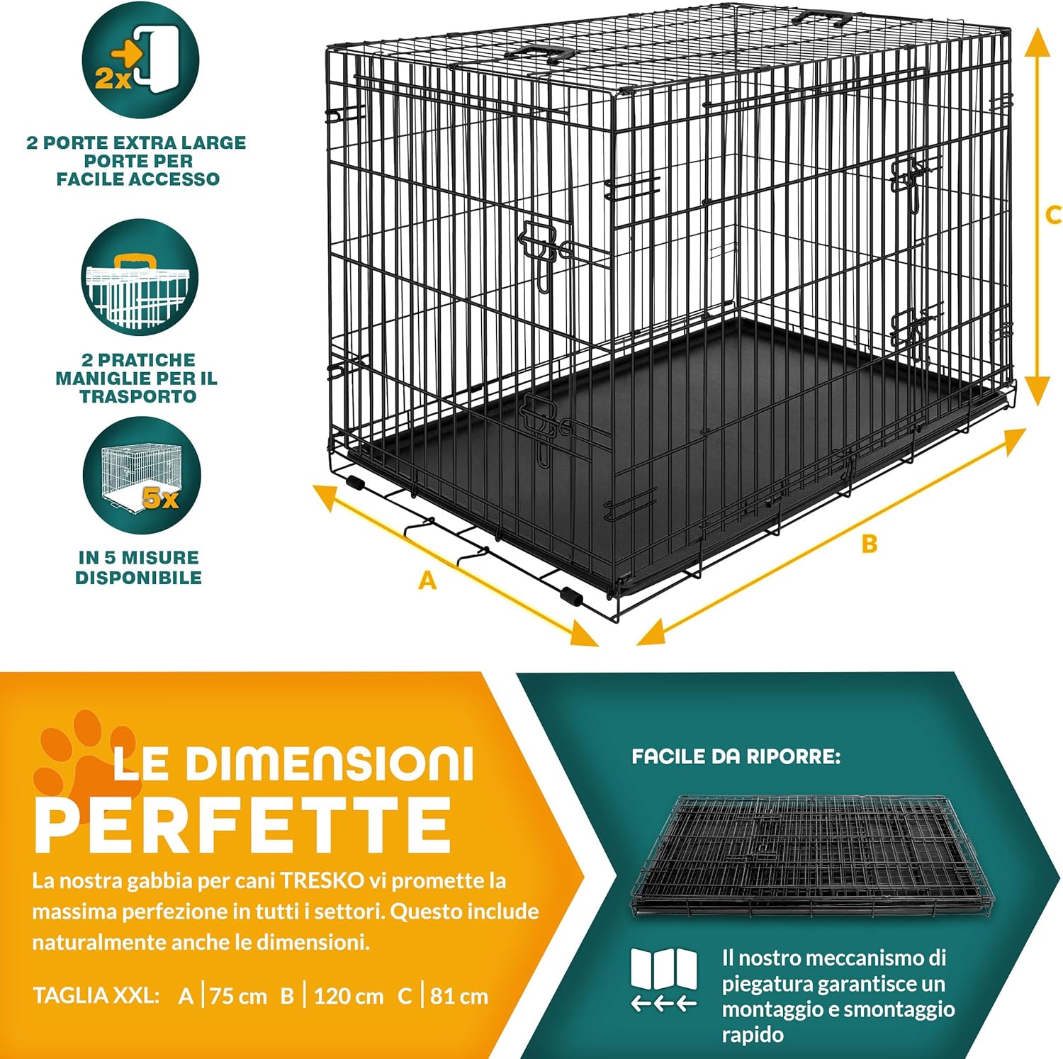 TRESKO® Hondenbox - Transportbox - Opvouwbaar - 122x74x80 - Zwart