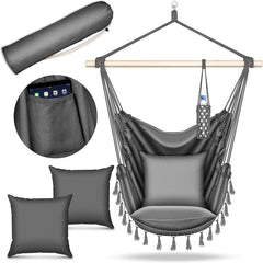 Tillvex® Hangstoel - Binnen & Buiten - Tot 150kg - 2 Kussens - Grijs