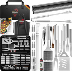 KESSER® Barbecuebestekset, 37-delig, van roestvrij staal, grillset met grilltang, grillspatel, grillvork, grillspies, thermometer, kurkentrekker, grillmat en tas