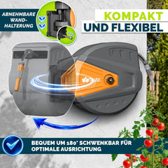 tillvex Slanghaspel water met wandhouder + draaggreep, slanghaspel met handdouche en tuinslang, 180 graden draaibaar, wandslangbox met automatisch oprolmechanisme (antraciet/oranje, 35 m)
