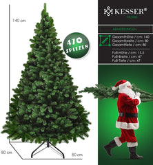 KESSER® Kunstkerstboom, PE 140 cm met 470 takpunten, dennenboom, kunstspar snel op te bouwen, incl. kerstboomstandaard, kerstdecoratie – PE groen 1,4 m dennenboom Kerstmis