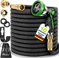 TRESKO® Flexibele tuinslang 60 m met 3-voudige latex & 10 modi douche | Flexislang rekbaar incl. 1/2" & 3/4" adapter, wandhouder & tas | waterslang flexibel met messing aansluitingen