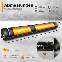 Infrarood Verwarming - Terrasverwarmer - Elektrische Heater - Zwart - TRESKO®