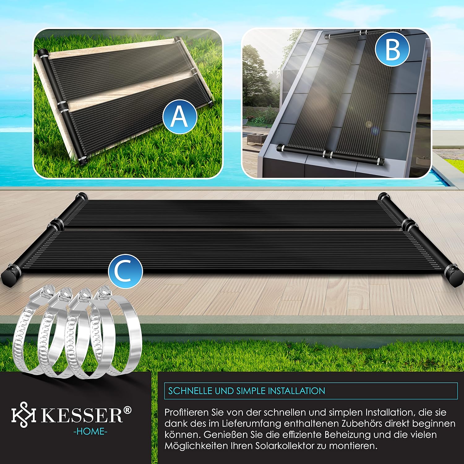 KESSER® Solar mat - Zwembadverwarming - 400x70cm - Zwart •