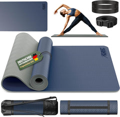 Yogamat - Fitness mat - Sportmat - Yoga mat extra dik - 183x61 cm - Donkerblauw - TRESKO