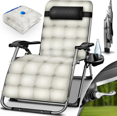 tillvex® Ligstoel, inklapbaar, tot 200 kg, zonnebed, tuinligstoel, weerbestendig, voor balkon, tuin en terras, outdoor ligstoel verstelbaar met dikke bekleding, relaxstoel, nekkussen, beige