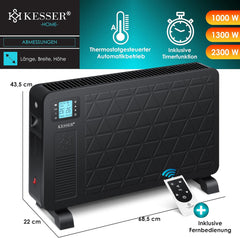 KESSER® Convector Premium 3 krachtige warmtestanden, incl. afstandsbediening, geïntegreerde thermostaat, elektrische verwarming, lcd-display, timer, mobiele verwarming, energiebesparend