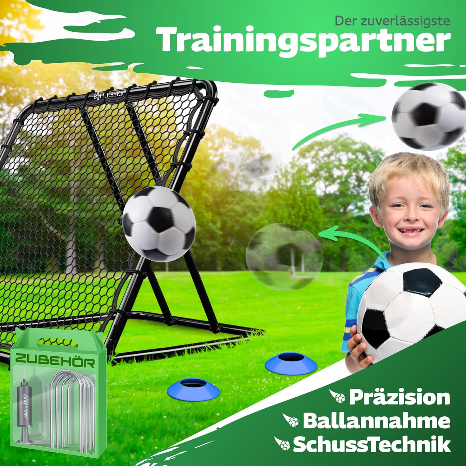 KESSER® Voetbal Rebounder - Kickback - Tchouk - 128x128cm - Grijs